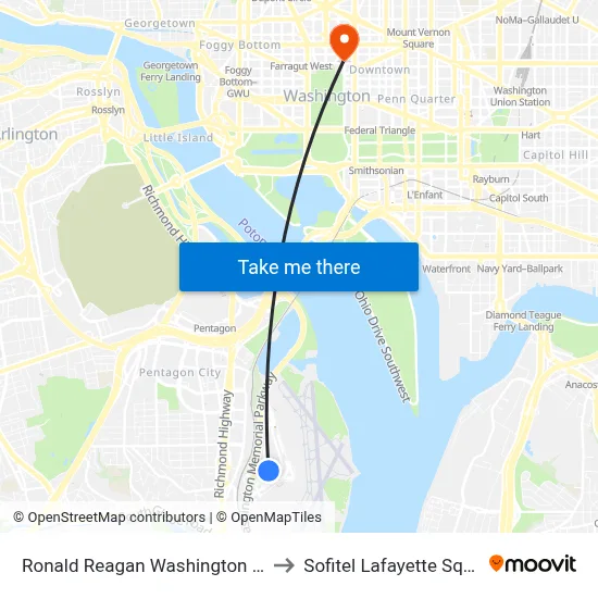 Ronald Reagan Washington National Airport - Garage A to Sofitel Lafayette Square Washington DC map