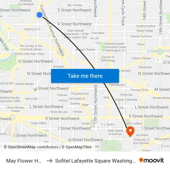 May Flower Hostel to Sofitel Lafayette Square Washington DC map