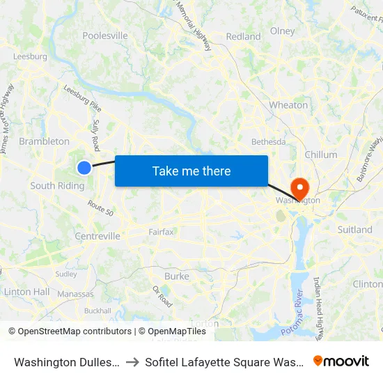 Washington Dulles Airport to Sofitel Lafayette Square Washington DC map