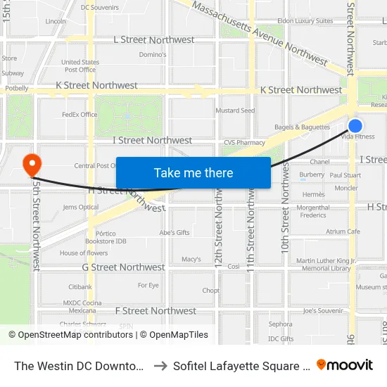 The Westin DC Downtown, Washington to Sofitel Lafayette Square Washington DC map