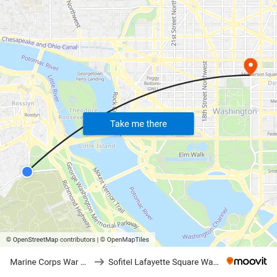 Marine Corps War Memorial to Sofitel Lafayette Square Washington DC map