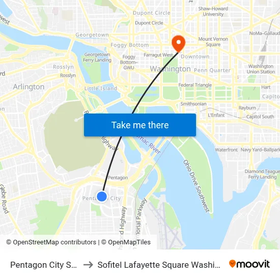 Pentagon City Station to Sofitel Lafayette Square Washington DC map