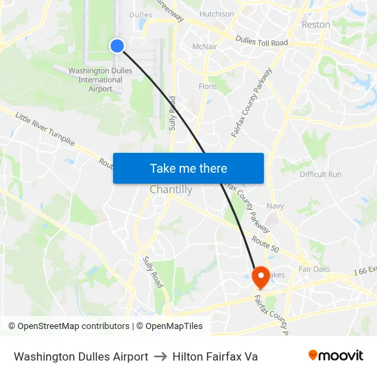 Washington Dulles Airport to Hilton Fairfax Va map