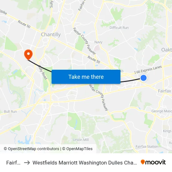 Fairfax to Westfields Marriott Washington Dulles Chantilly map