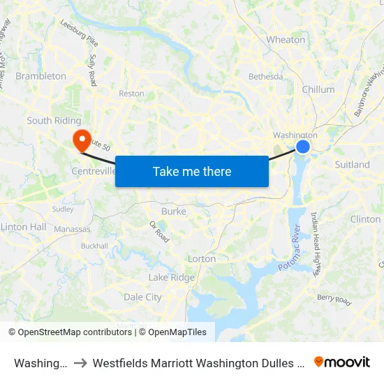 Washington to Westfields Marriott Washington Dulles Chantilly map