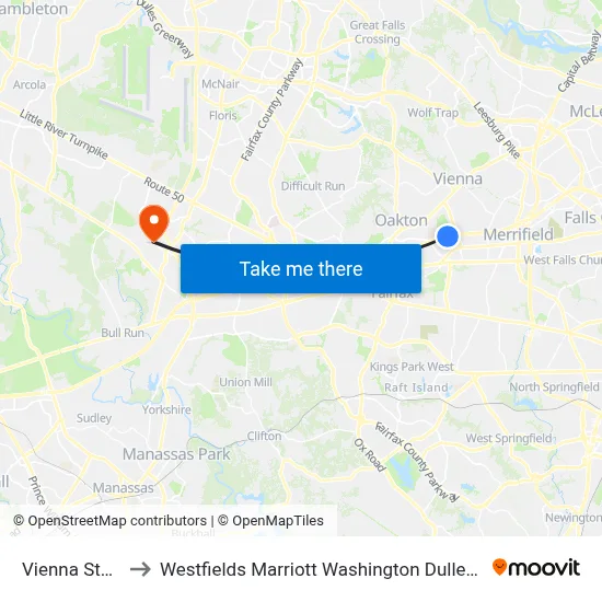 Vienna Station to Westfields Marriott Washington Dulles Chantilly map