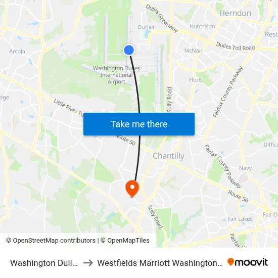 Washington Dulles Airport to Westfields Marriott Washington Dulles Chantilly map