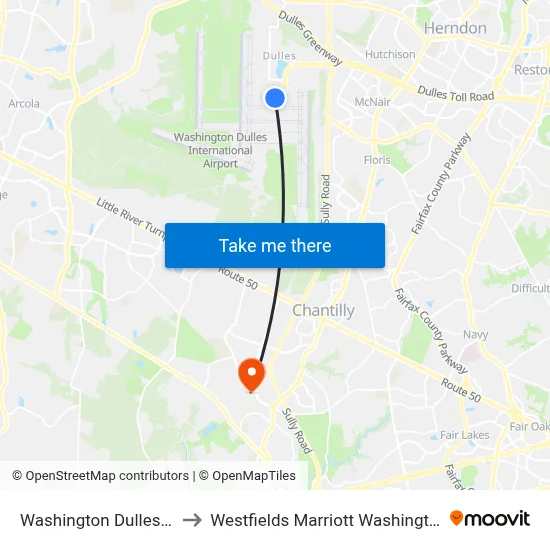 Washington Dulles Airport (IAD) to Westfields Marriott Washington Dulles Chantilly map