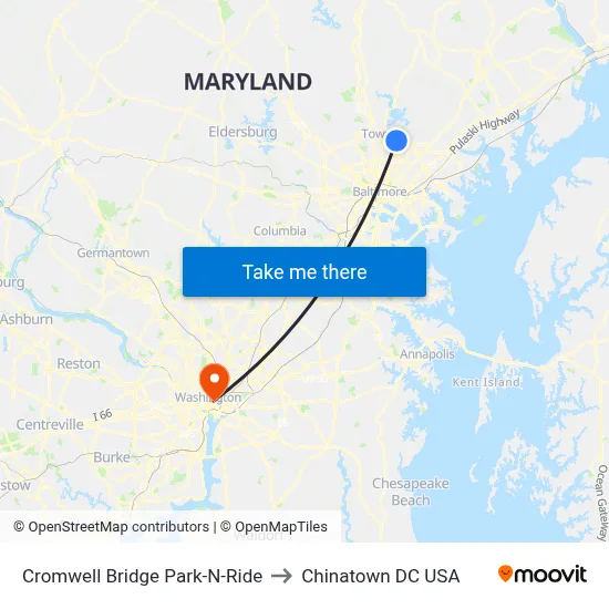 Cromwell Bridge Park-N-Ride to Chinatown DC USA map