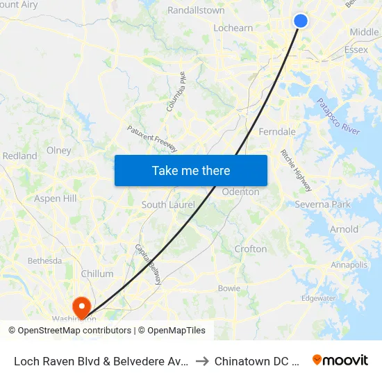 Loch Raven Blvd & Belvedere Ave Sb to Chinatown DC USA map