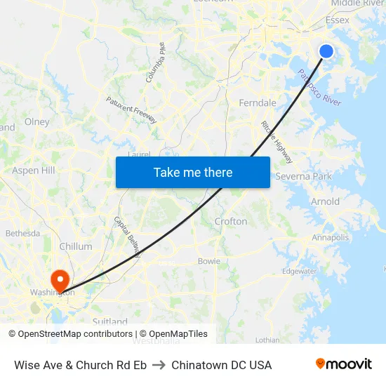 Wise Ave & Church Rd Eb to Chinatown DC USA map