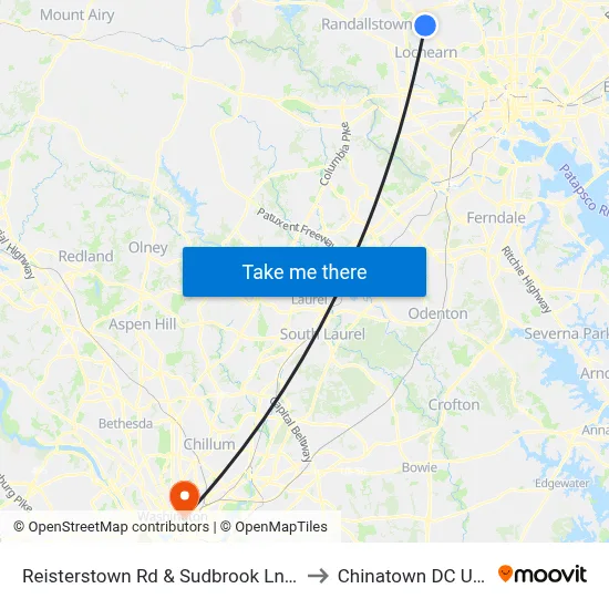 Reisterstown Rd & Sudbrook Ln Sb to Chinatown DC USA map