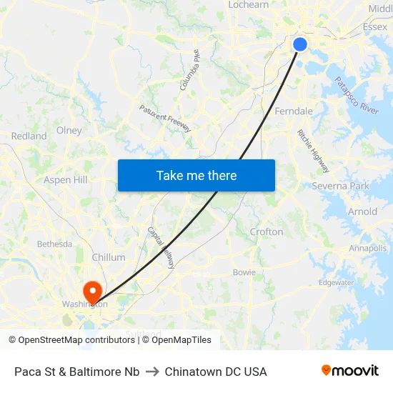 Paca St & Baltimore Nb to Chinatown DC USA map