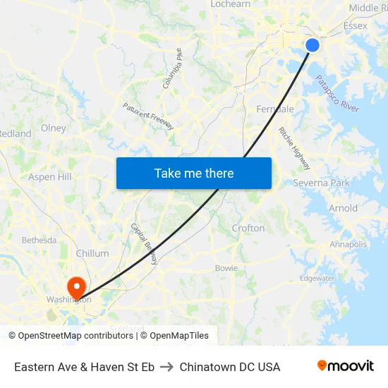 Eastern Ave & Haven St Eb to Chinatown DC USA map