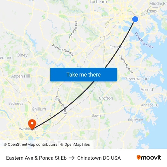 Eastern Ave & Ponca St Eb to Chinatown DC USA map
