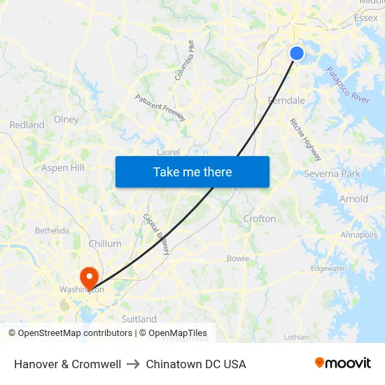 Hanover & Cromwell to Chinatown DC USA map
