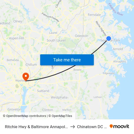 Ritchie Hwy & Baltimore Annapolis Blvd to Chinatown DC USA map