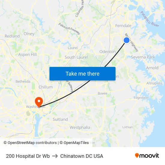 200 Hospital Dr Wb to Chinatown DC USA map