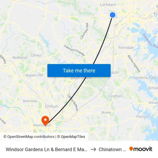 Windsor Gardens Ln & Bernard E Mason Apartments Eb to Chinatown DC USA map