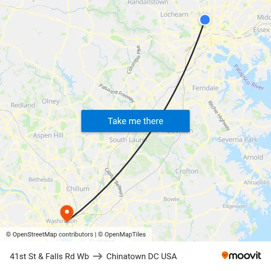 41st St & Falls Rd Wb to Chinatown DC USA map