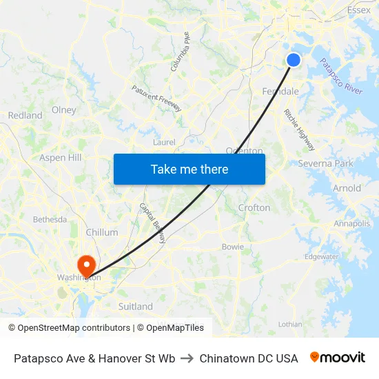 Patapsco Ave & Hanover St Wb to Chinatown DC USA map
