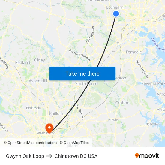 Gwynn Oak Loop to Chinatown DC USA map