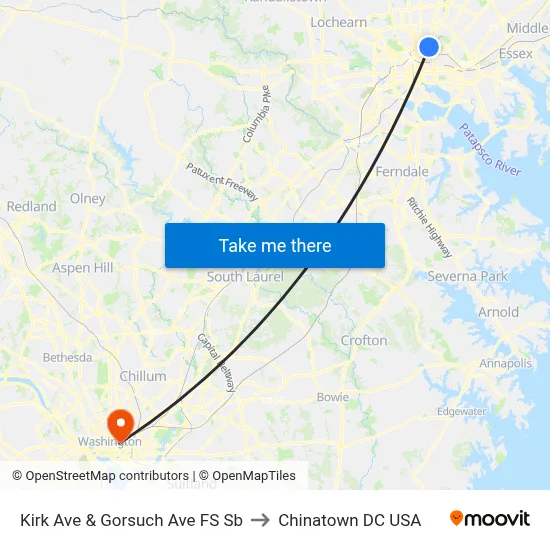 Kirk Ave & Gorsuch Ave FS Sb to Chinatown DC USA map