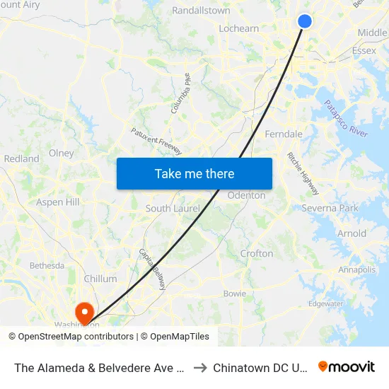 The Alameda & Belvedere Ave Nb to Chinatown DC USA map