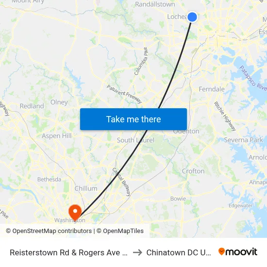 Reisterstown Rd & Rogers Ave Sb to Chinatown DC USA map