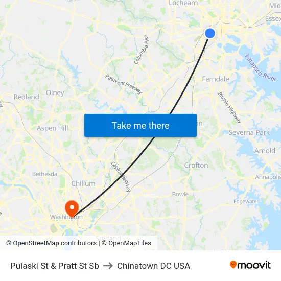 Pulaski St & Pratt St Sb to Chinatown DC USA map