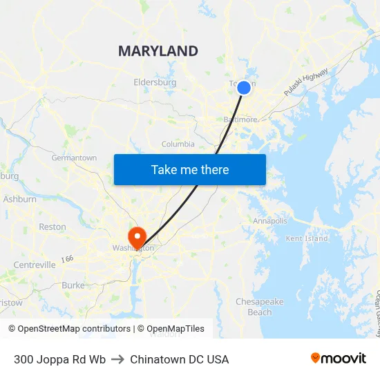 300 Joppa Rd Wb to Chinatown DC USA map