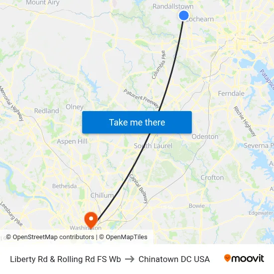Liberty Rd & Rolling Rd FS Wb to Chinatown DC USA map