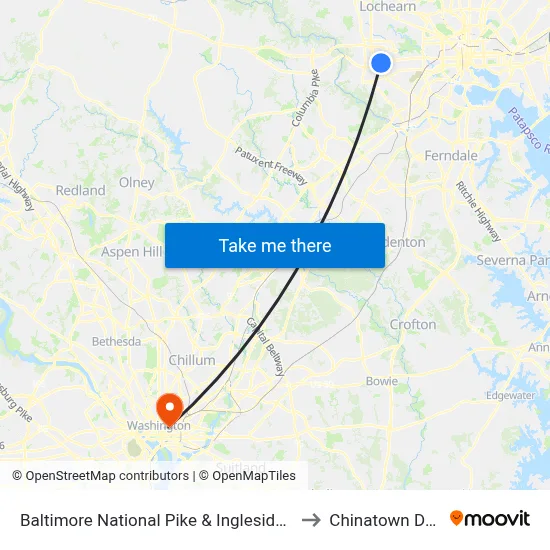 Baltimore National Pike & Ingleside Ave FS Wb to Chinatown DC USA map