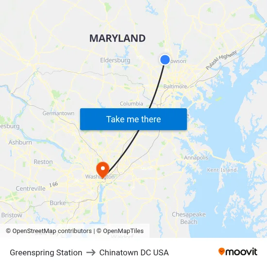 Greenspring Station to Chinatown DC USA map