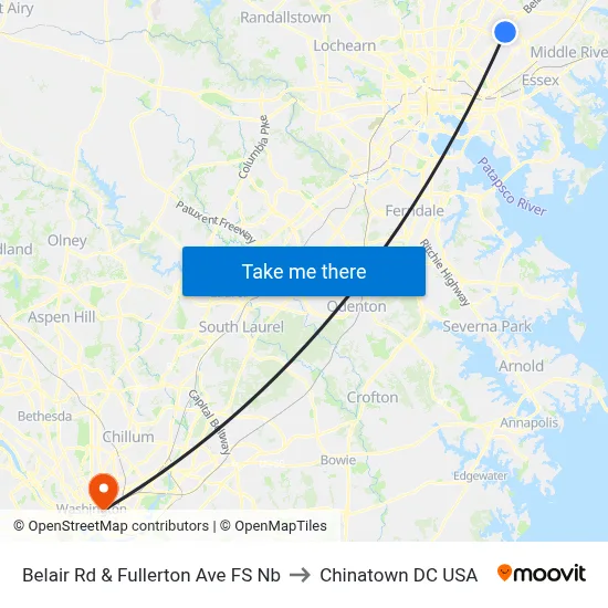 Belair Rd & Fullerton Ave FS Nb to Chinatown DC USA map