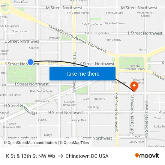 K St & 13th St NW Wb to Chinatown DC USA map