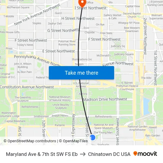 Maryland Ave & 7th St SW FS Eb to Chinatown DC USA map