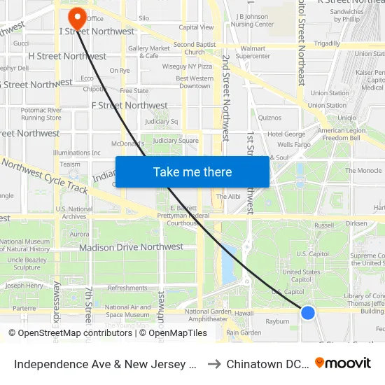 Independence Ave & New Jersey Ave SE Eb to Chinatown DC USA map
