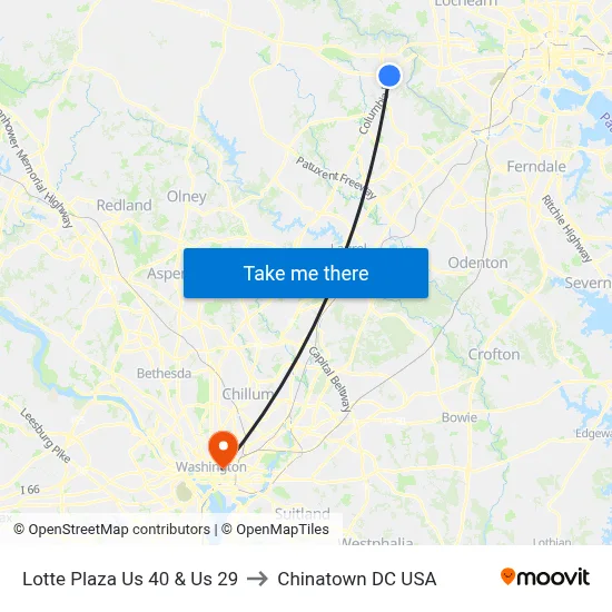 Lotte Plaza Us 40 & Us 29 to Chinatown DC USA map