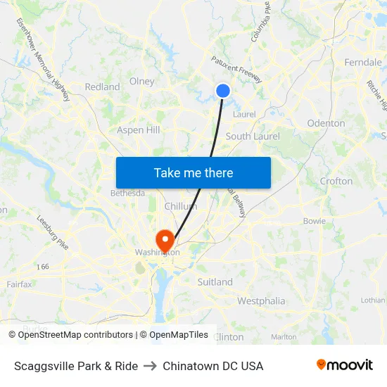 Scaggsville Park & Ride to Chinatown DC USA map