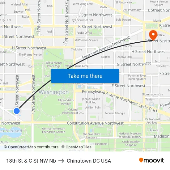 18th St & C St NW Nb to Chinatown DC USA map