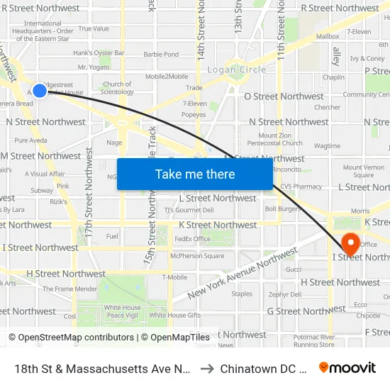 18th St & Massachusetts Ave NW Nb to Chinatown DC USA map