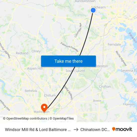 Windsor Mill Rd & Lord Baltimore Dr FS Wb to Chinatown DC USA map