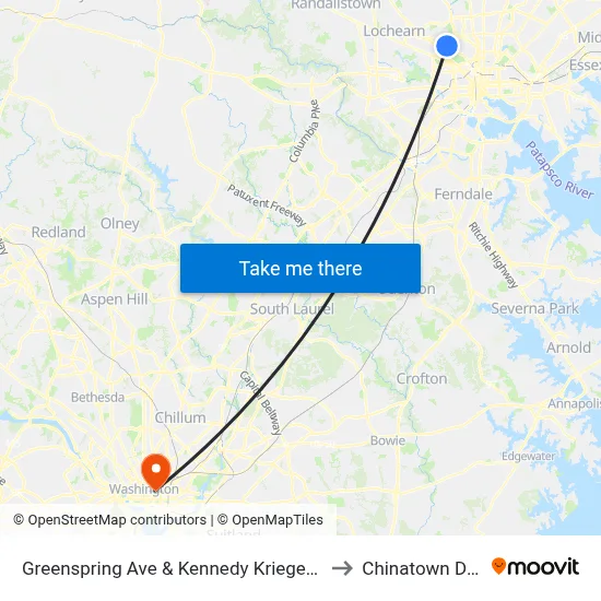 Greenspring Ave & Kennedy Krieger Institute Nb to Chinatown DC USA map