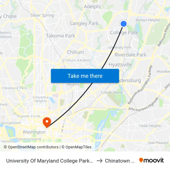 University Of Maryland College Park (Stadium Dr.) Nb to Chinatown DC USA map