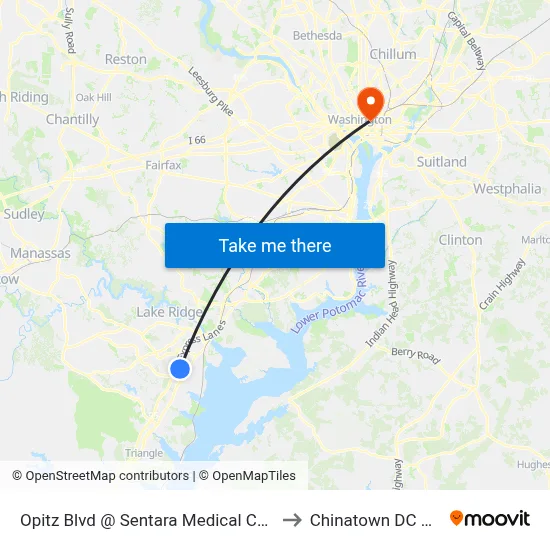 Opitz Blvd @ Sentara Medical Center to Chinatown DC USA map