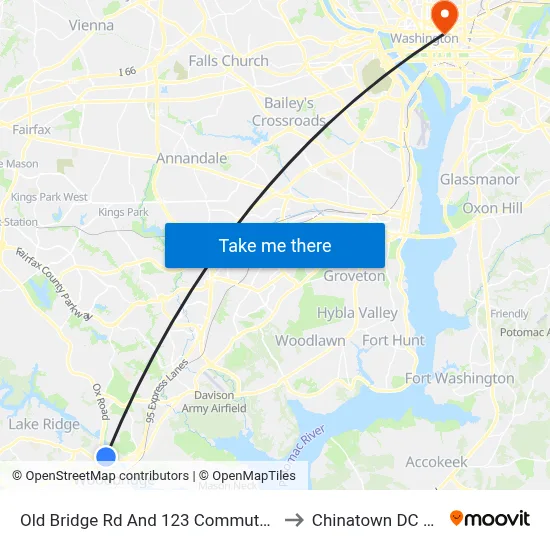 Old Bridge Rd And 123 Commuter Lot to Chinatown DC USA map