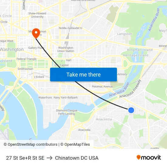 27 St Se+R St SE to Chinatown DC USA map