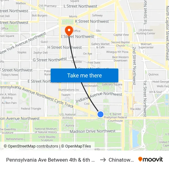 Pennsylvania Ave Between 4th & 6th St Nw (Canadian Embassy) to Chinatown DC USA map