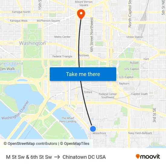 M St Sw & 6th St Sw to Chinatown DC USA map